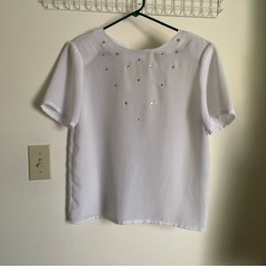 Impressions White Top with Rhinestone Details